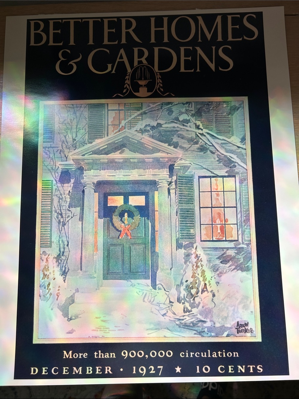 Better Homes And Gardens Winter Door Art Print - Green, White 1927